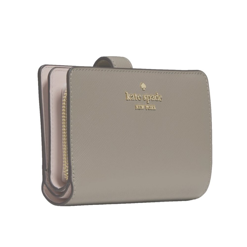 New Kate Spade Medium Compact Bifold Wallet Saffiano Leather Oyster Shell